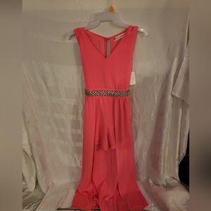POPPIES AND ROSES Hot Pink Romper Dress with Rhinestone Belt - Juniors 16